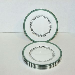 5 JB Johnson Bros. Bread Plates Vintage Green Band Gold Leaves England